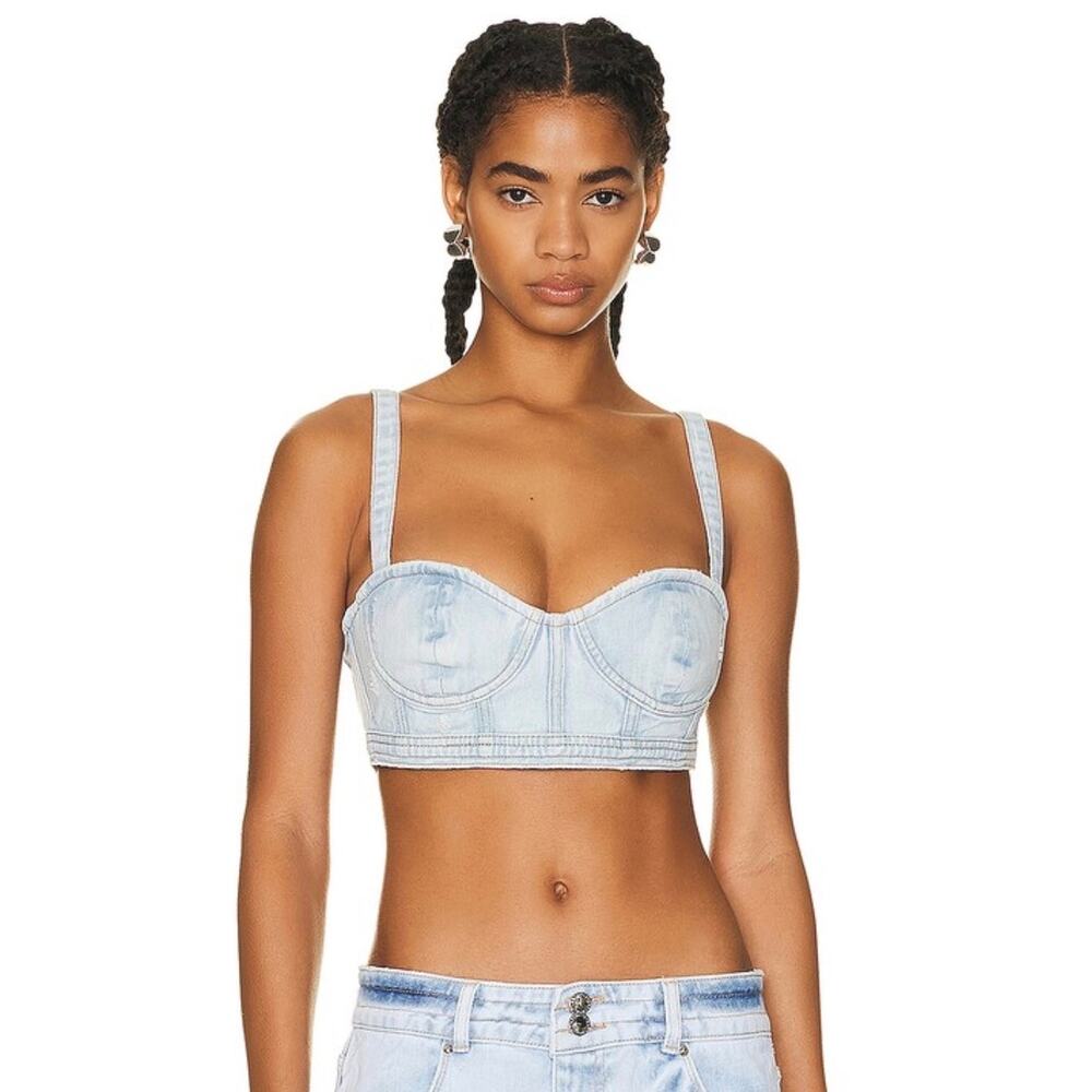 AFRM NWOT Koa Denim Bustier Crop Top Light Wash Size M.